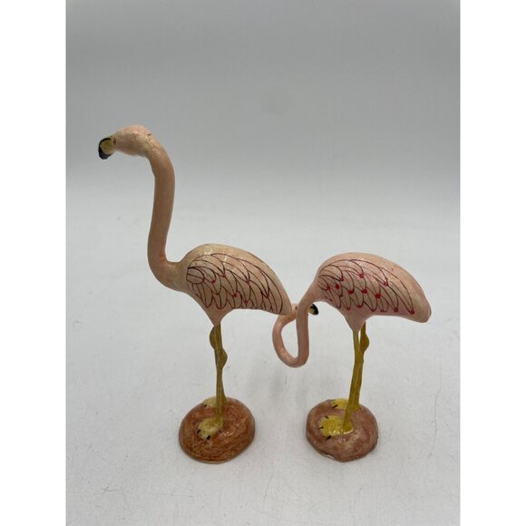 Vintage Paper Mache Pink Flamingo Figurines Set Of 2 Detailed Feathers - Picture 3 of 6